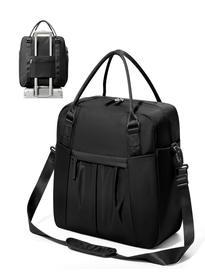 BJLFS Large Duffle Bag for Travel with Shoe Compartment, Puffer Weekender Bags for Women Travel Tote Carry on Duffel Bag for Airplanes, Personal Item Bag Gym Bag Women, Black - Image 1